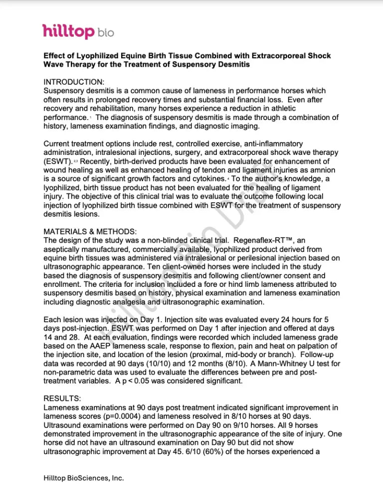 <p>Suspensory Ligament Study with Regenaflex-RT</p>